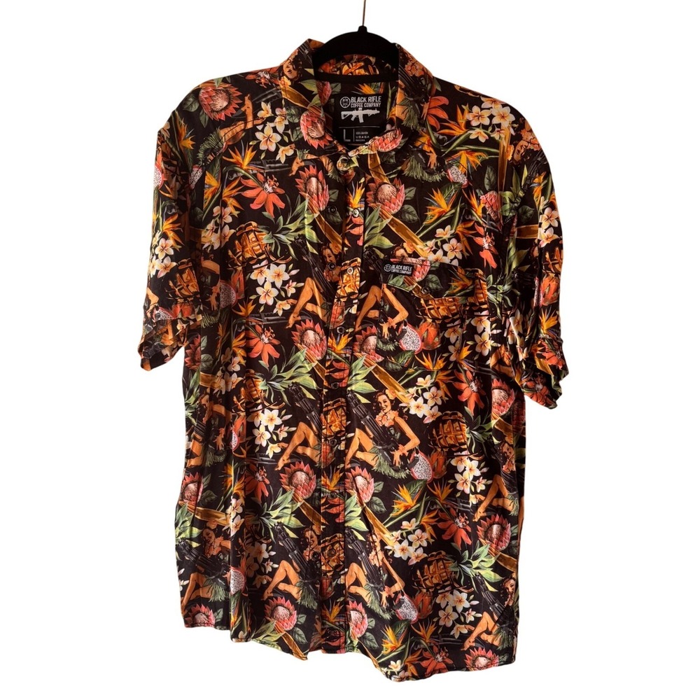 Black Rifle Coffee Company Aloha Shirt Pin Up Girl Hawaiian Mens L